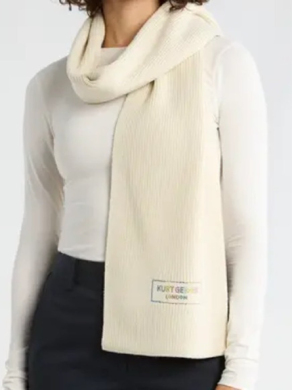 Kurt Geiger NWT Cream Crystal Logo Ribbed Knit Scarf